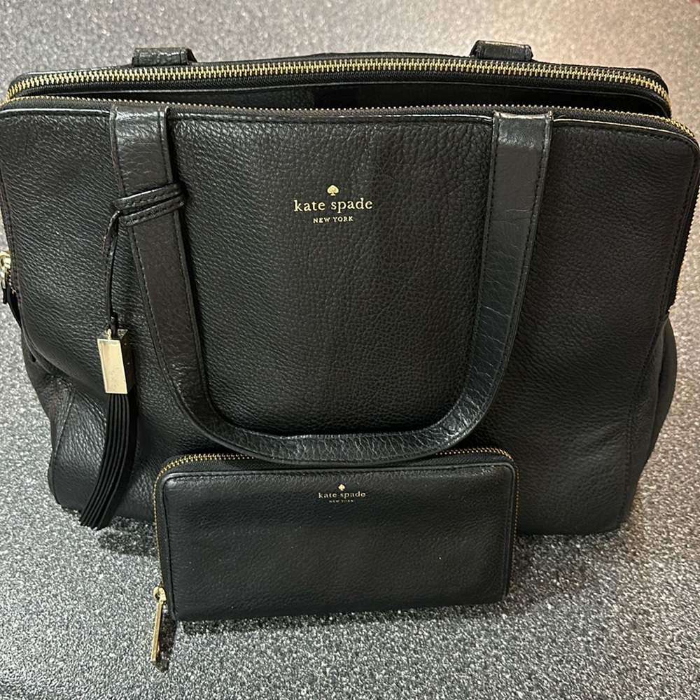 Kate Spade Black Leather Bag and matching wallet.